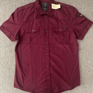 Guess Men's Deep Red Casual Button Down Shirt